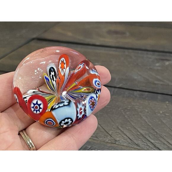 Vintage Murano Style Art Glass Millefiori Paper Weight Colorful Small Oval - Picture 2 of 7